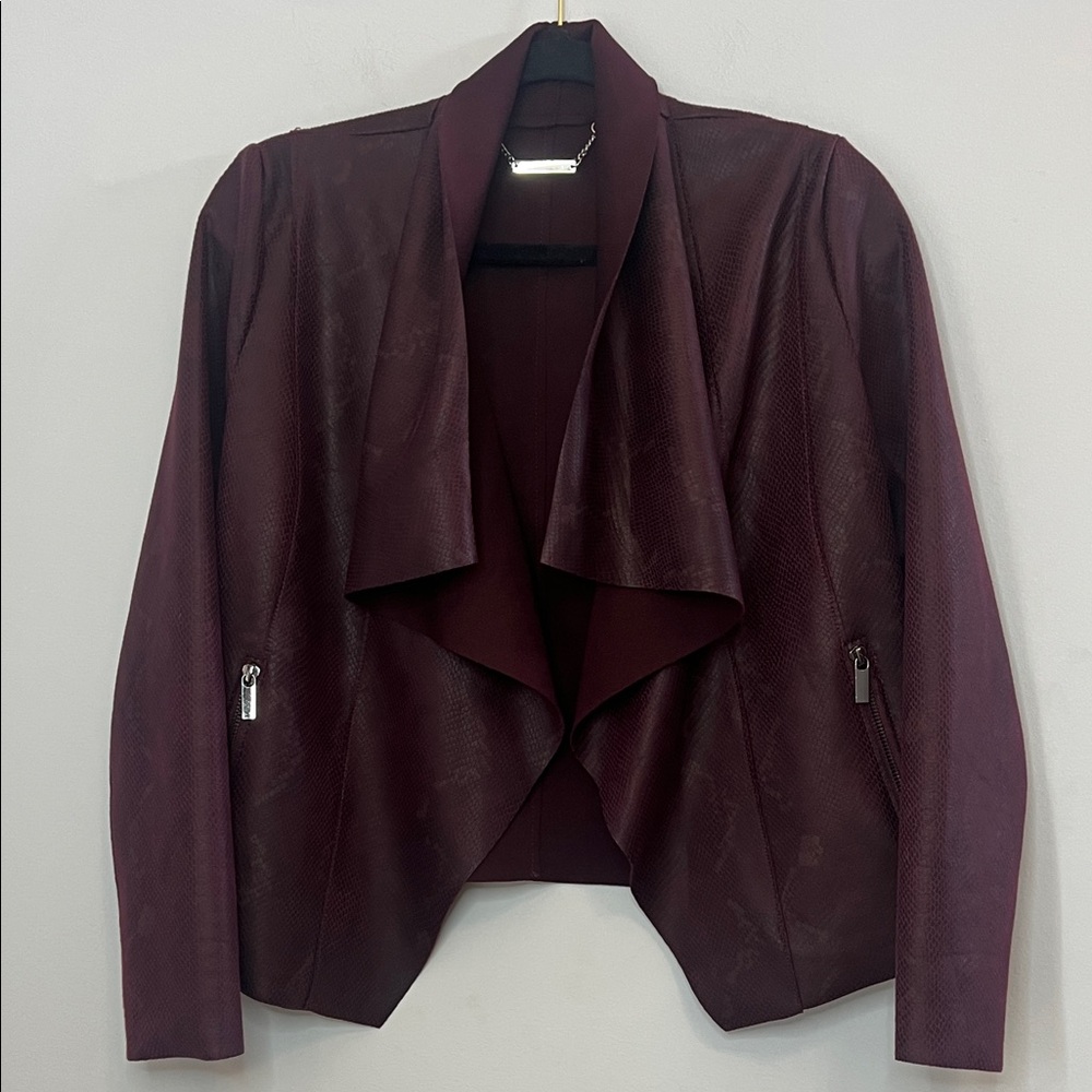 White House Black Market Women's Elegant Burgundy Faux Leather Blazer Jacket XS‎